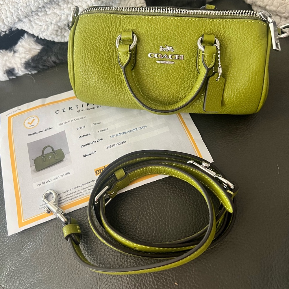 Coach Rowan Satchel mini 2 way bag, Citron Green Cross Grain Leather Handbag